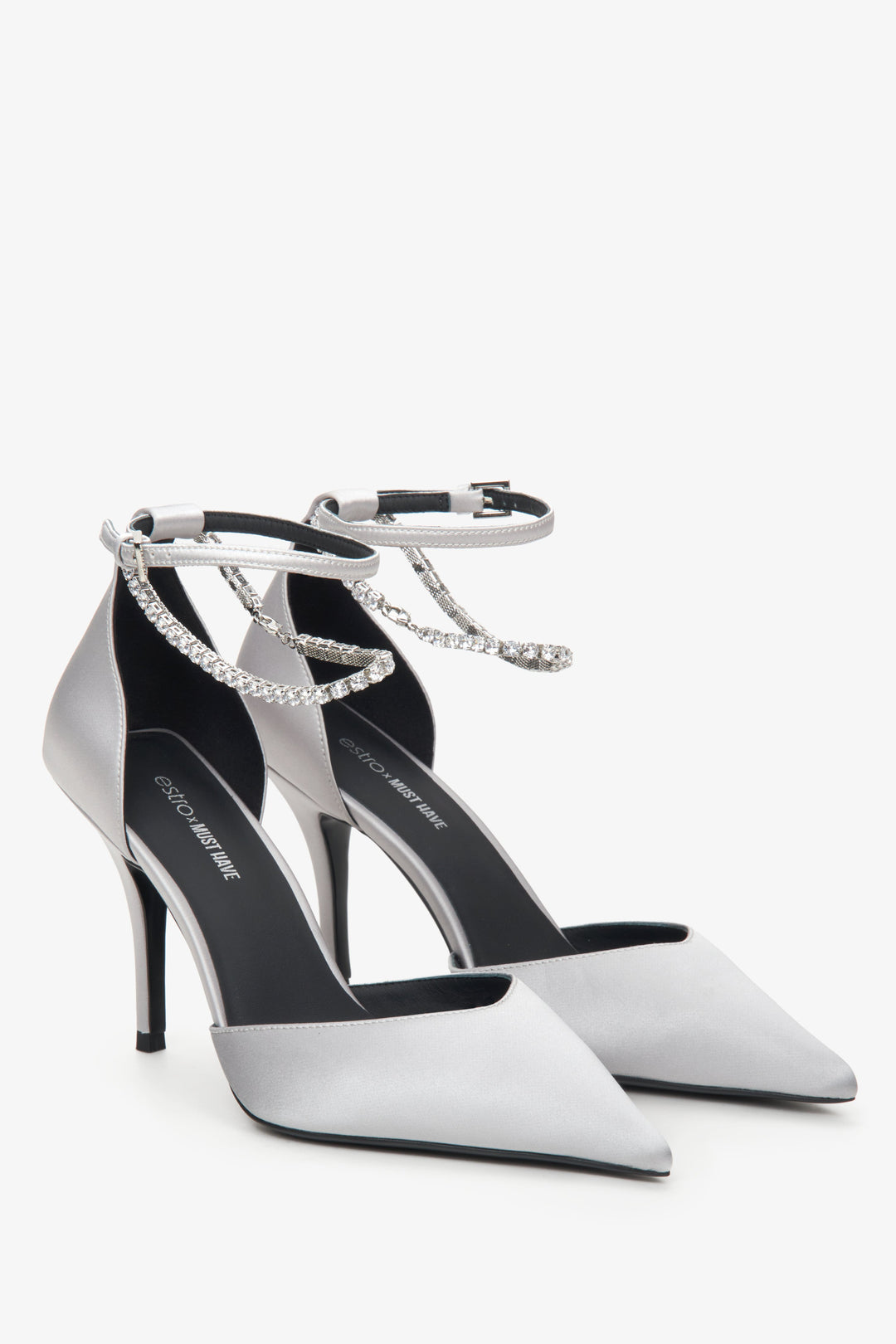 Women's grey pointed toe pumps with crystals Estro x MustHave.
