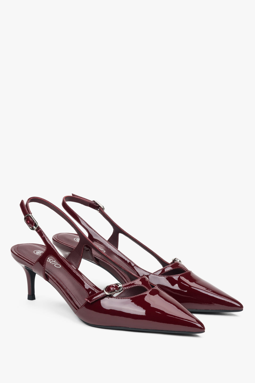 Burgundy slingback low-heel sandals by Estro.