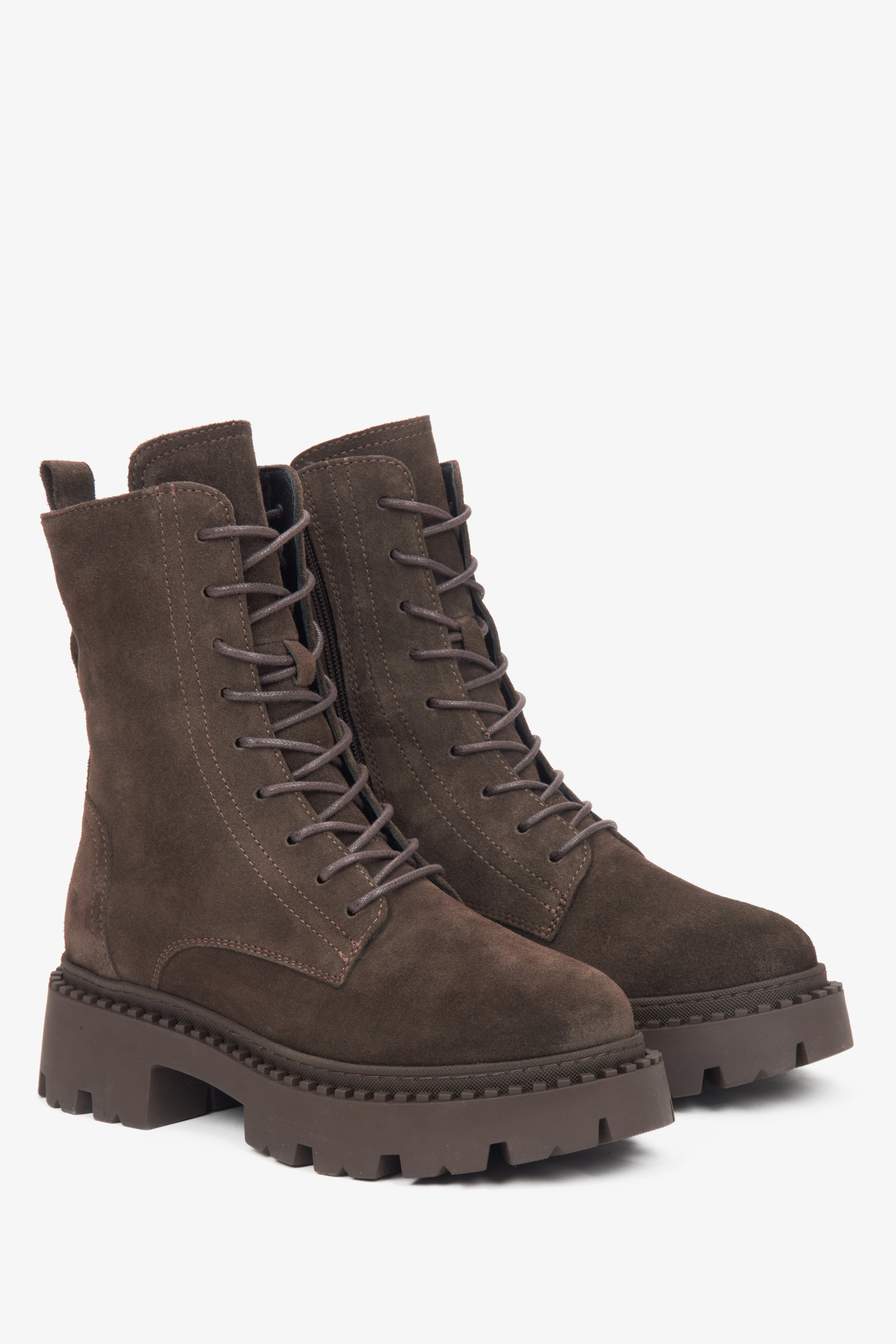 Women's Saddle Brown Ankle Boots Made of Genuine Italian Velour by Estro.