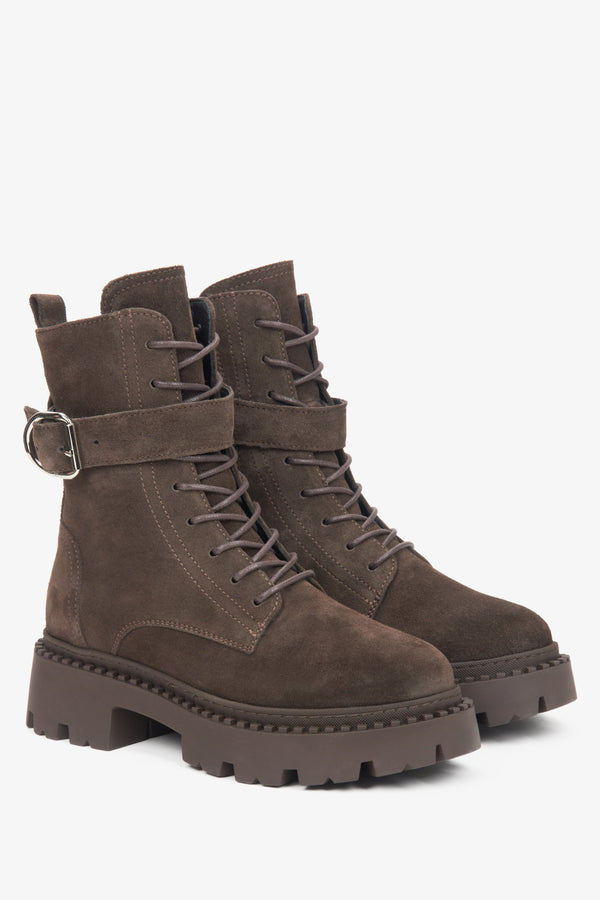 Saddle Brown Ankle Boots for Women Crafted from Genuine Italian Velour by Estro.