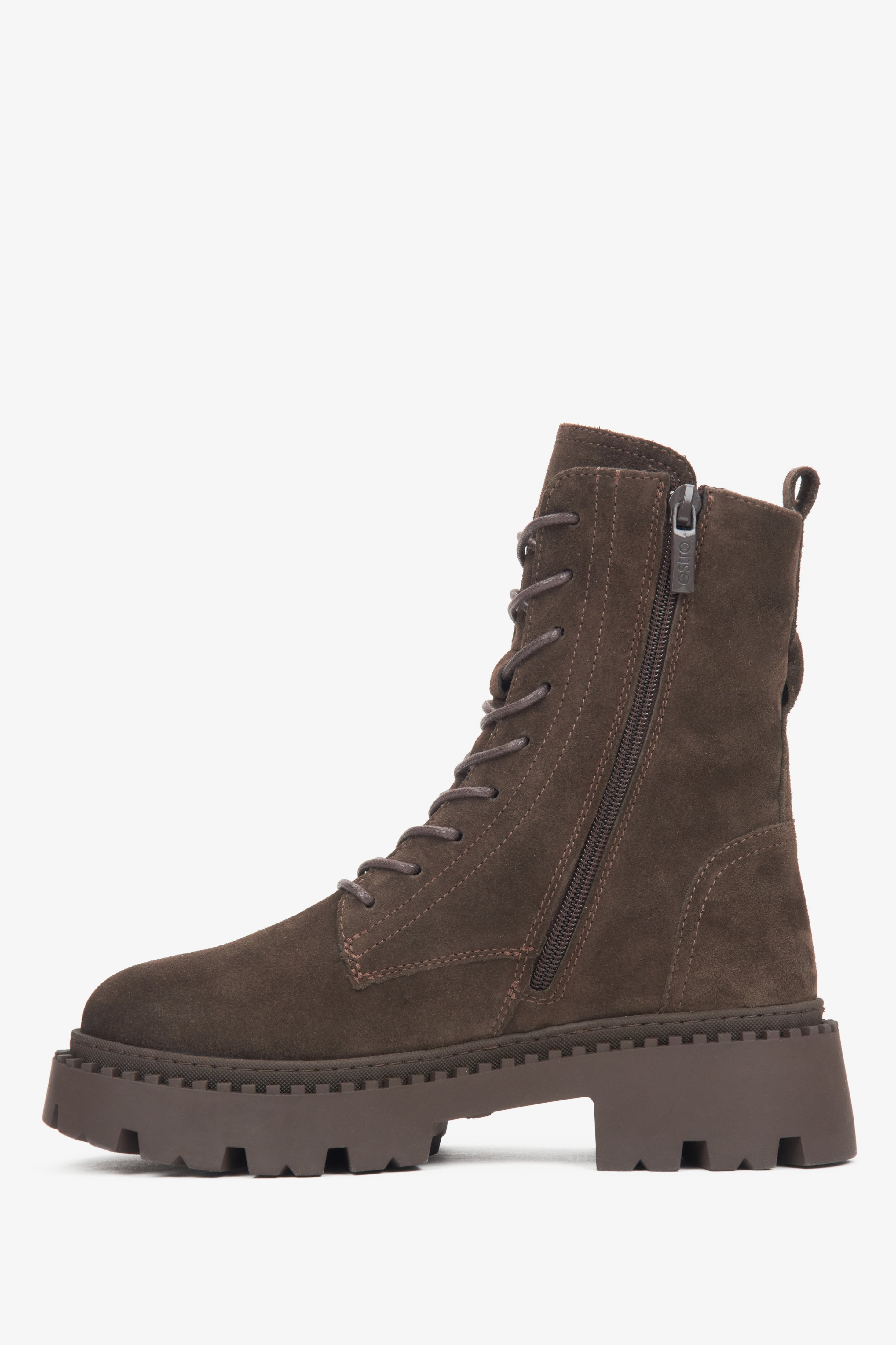 Estro Women's Ankle Boots in Saddle Brown Italian Velour - shoes' profile.