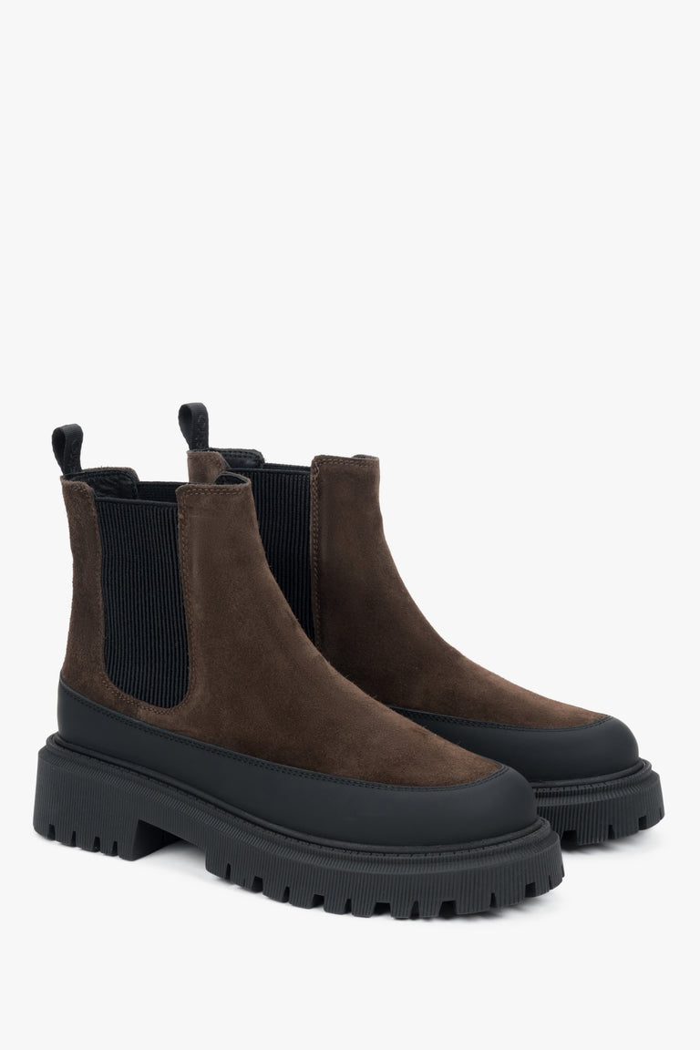 Women's Saddle Brown Chelsea Boots Crafted from Genuine Italian Velour and Leather by Estro.