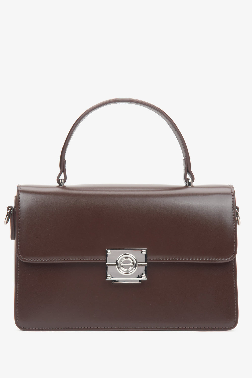 Women’s saddle brown handbag by Estro, crafted with silver-tone hardware for a refined finish.