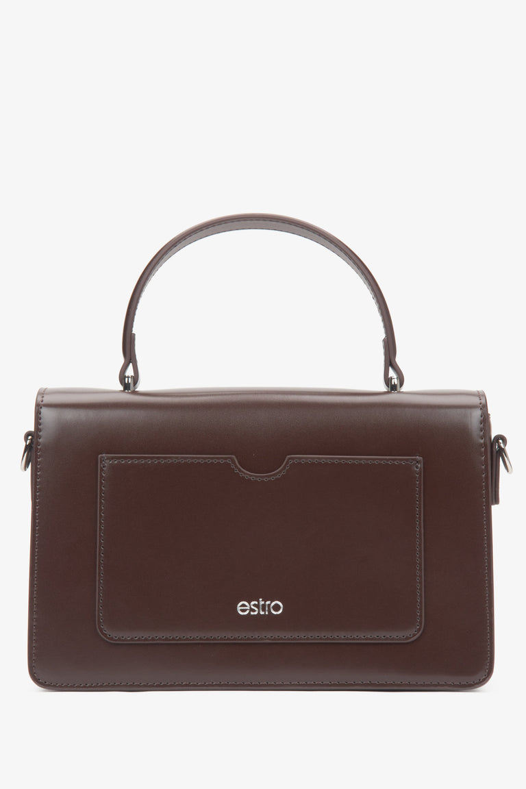 Elegant saddle brown handbag for women, featuring silver hardware accents, designed by Estro - reverse.