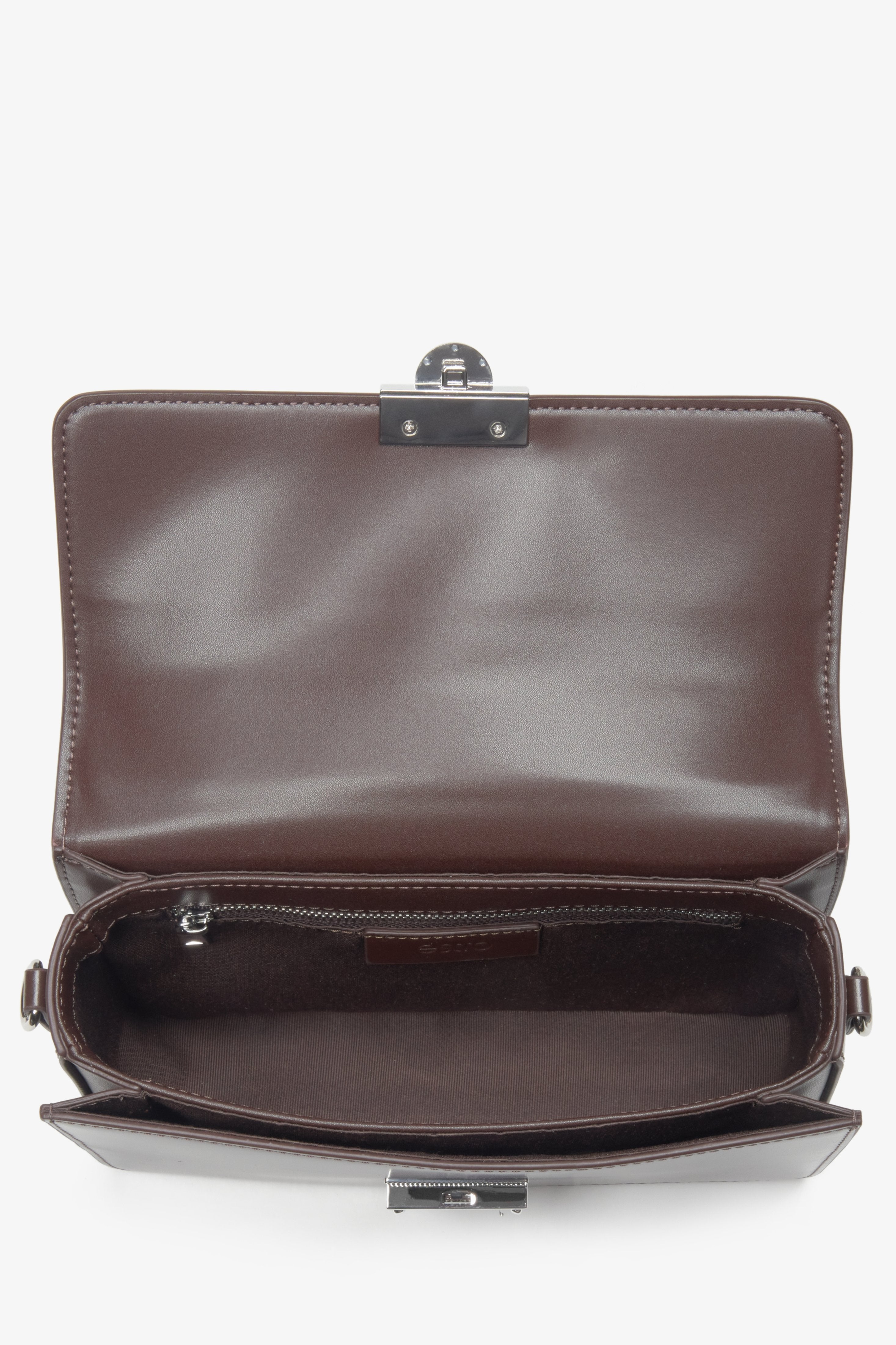 Stylish and practical saddle brown handbag with silver accents, crafted for women by Estro.