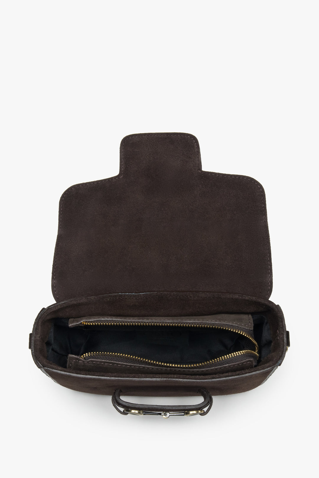 Women's saddle brown shoulder bag made of genuine Italian premium velour.