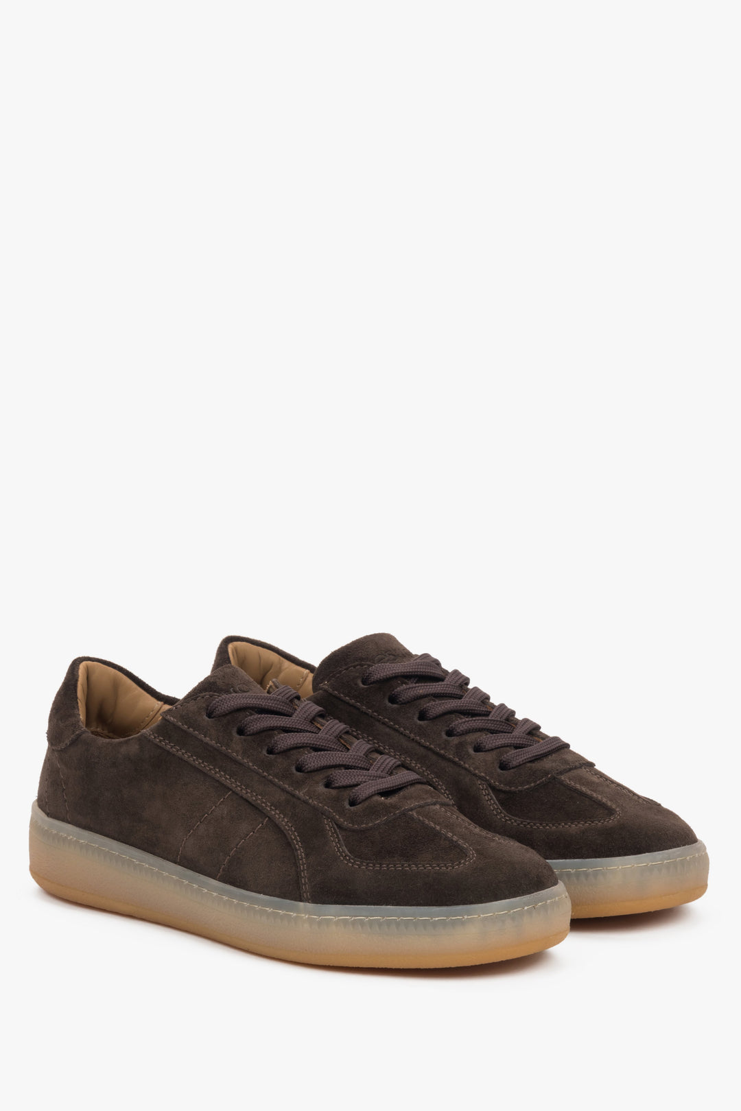 Women's saddle brown sneakers made of premium Italian genuine velour.