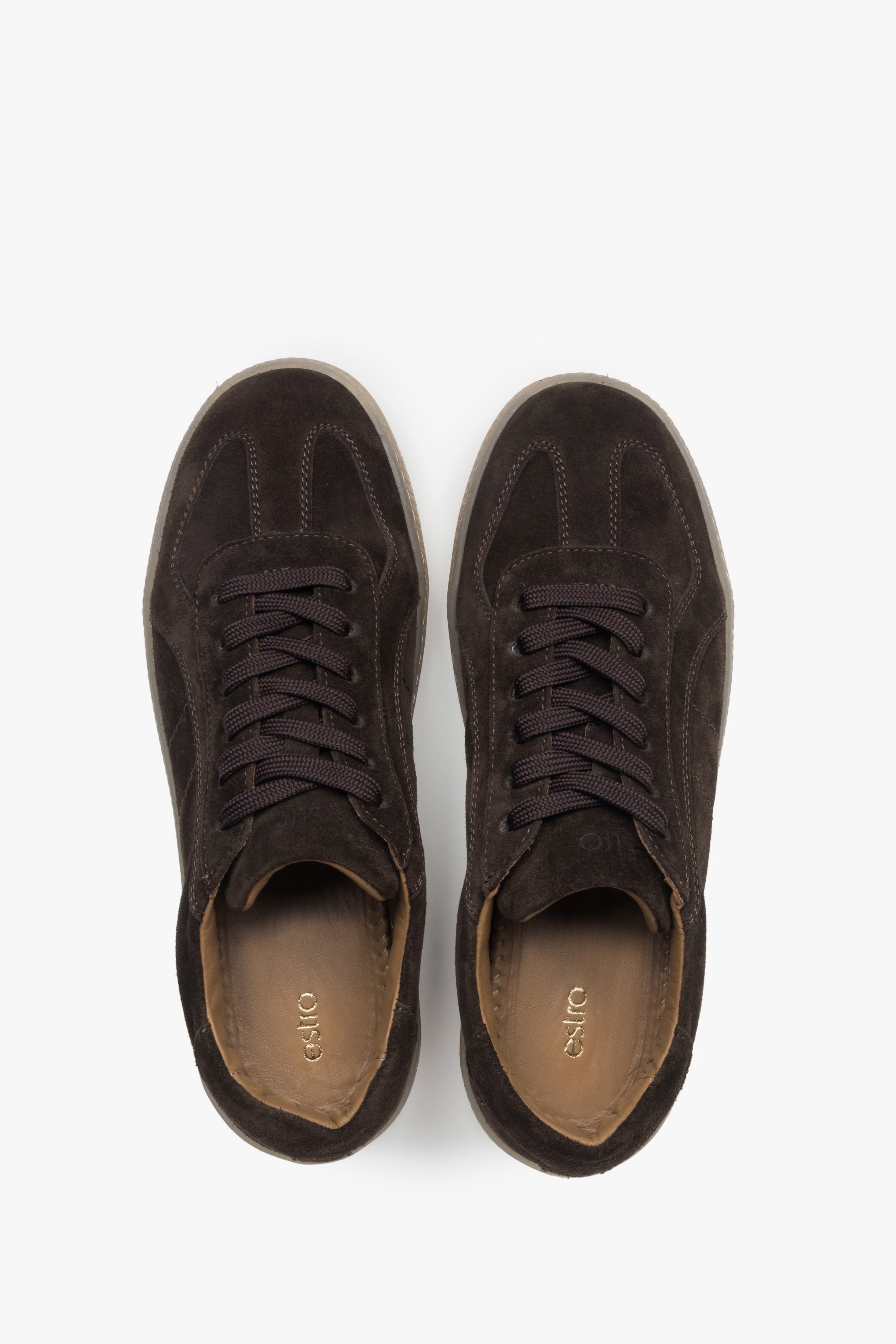 Saddle brown sneakers for women, featuring an upper of premium Italian genuine velour.
