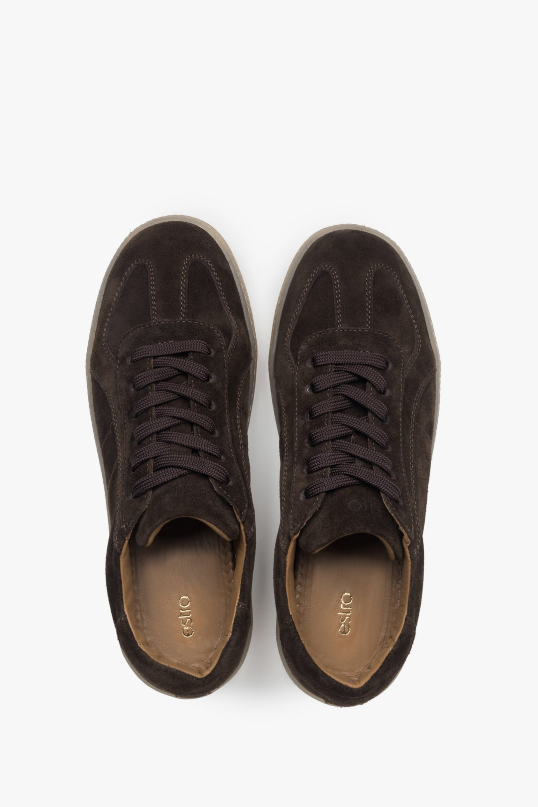 Saddle brown sneakers for women, featuring an upper of premium Italian genuine velour.