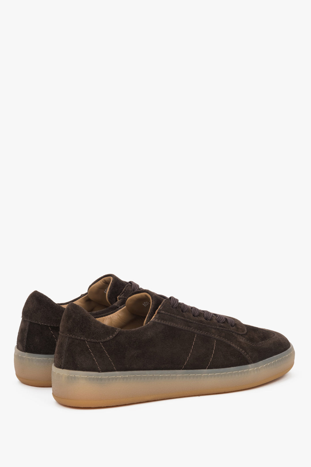 Premium Italian genuine velour used for women's saddle brown sneakers.
