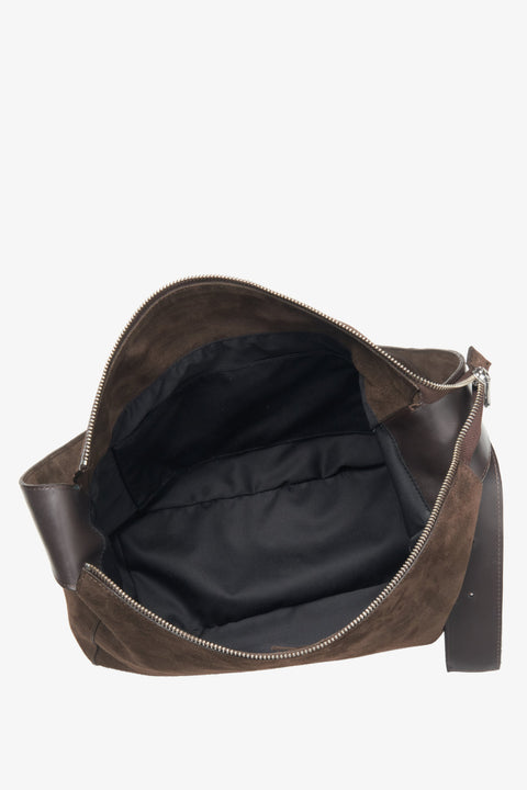 Premium Italian Leather Women's Messenger Bag in Saddle Brown by Estro.