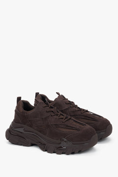 Women's saddle brown velour low-top sneakers with a chunky platform, model ES8.