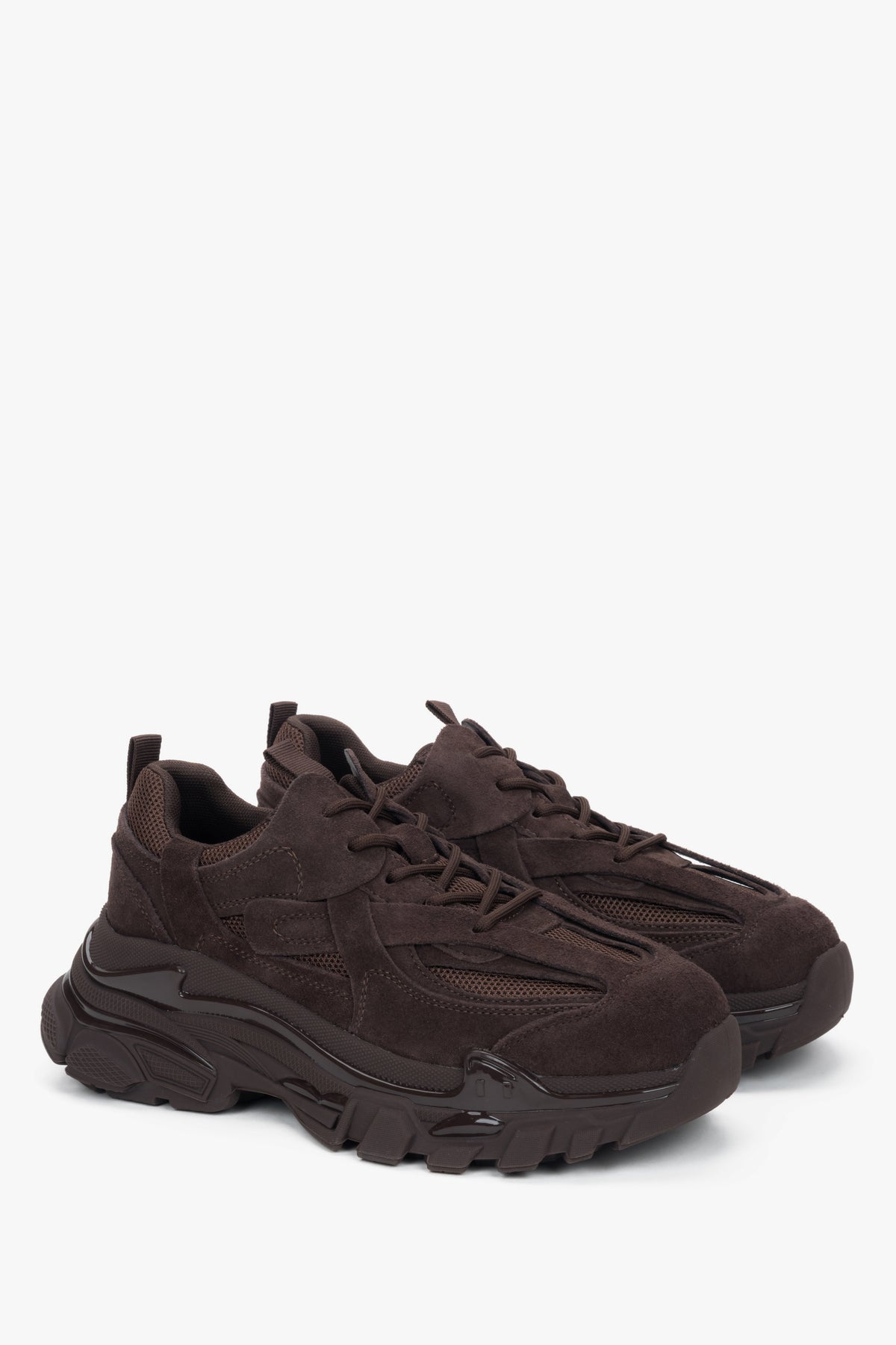 Women's saddle brown velour low-top sneakers with a chunky platform, model ES8.