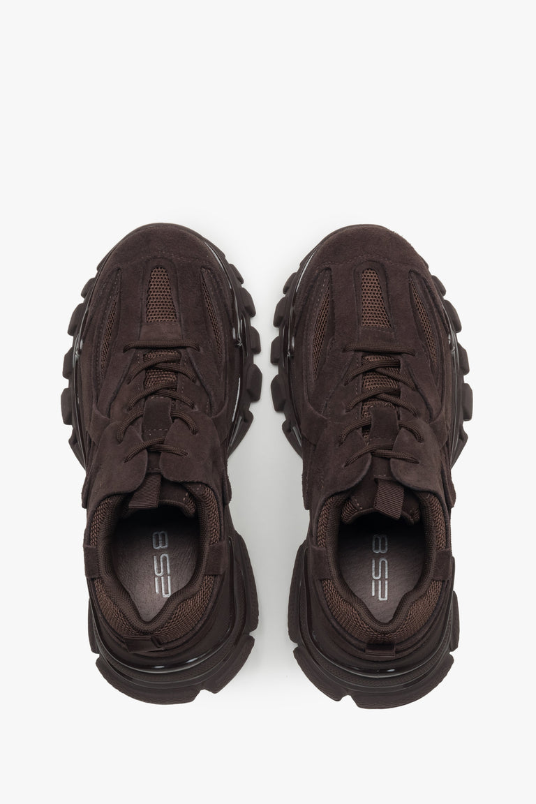 Women's saddle brown sneakers (ES8) combining a velour finish with a trendy low-top chunky platform design.