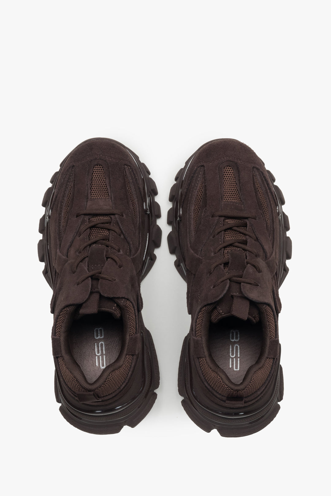 Women's saddle brown sneakers (ES8) combining a velour finish with a trendy low-top chunky platform design.