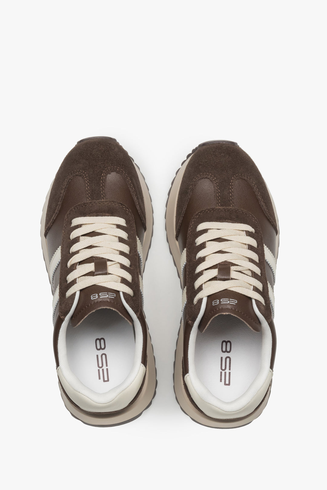 A pair of women's low-top sneakers in saddle brown, featuring a mix of soft velour and genuine leather panels.