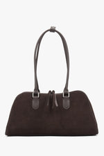Women's Saddle Brown Velour Shoulder Bag with Long Handles Estro.