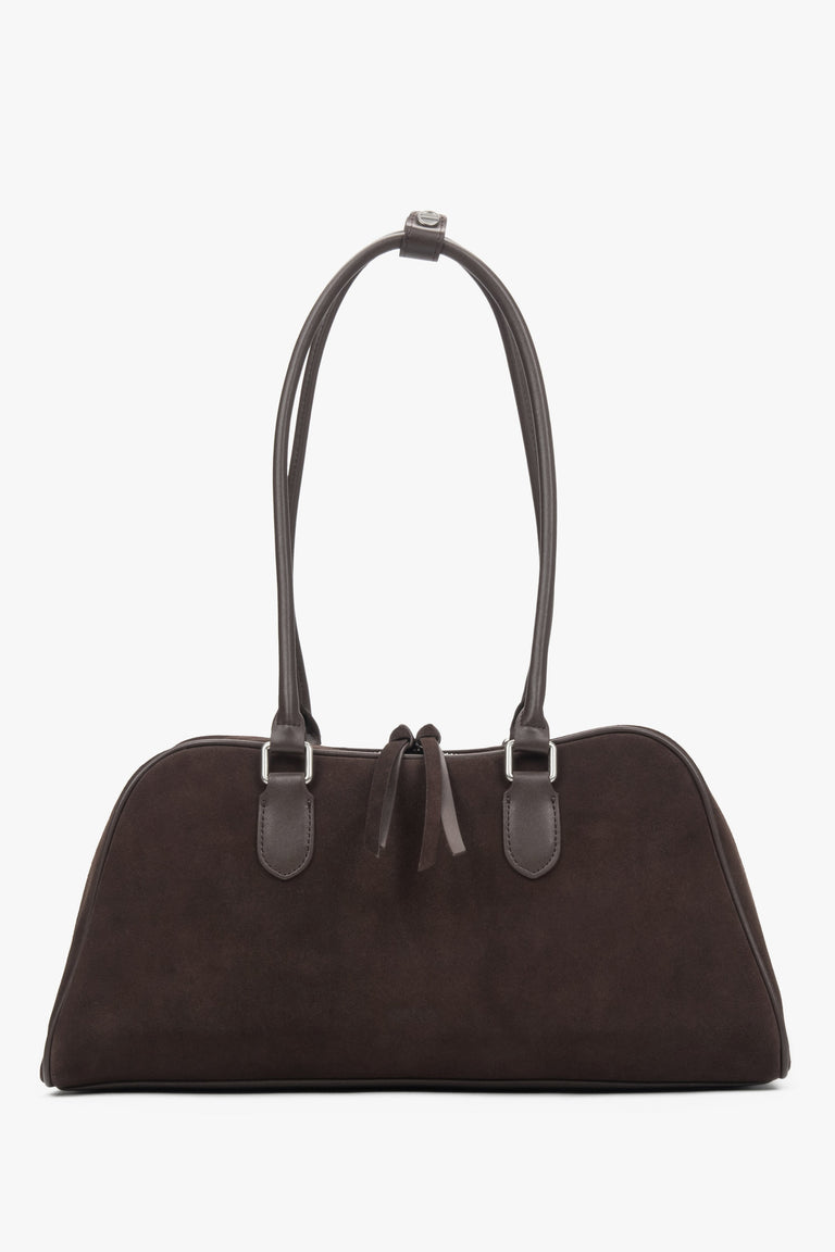 Women's Saddle Brown Velour Shoulder Bag with Long Handles Estro.