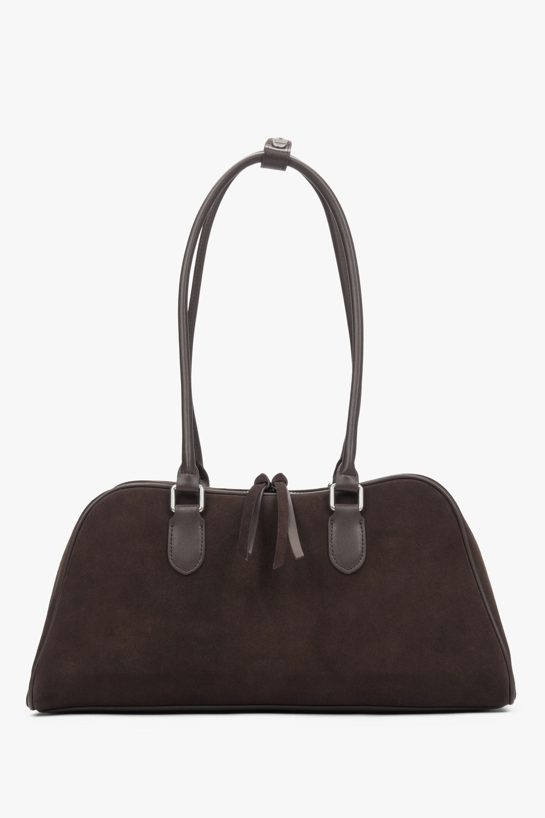 Women's Saddle Brown Velour Shoulder Bag with Long Handles Estro.