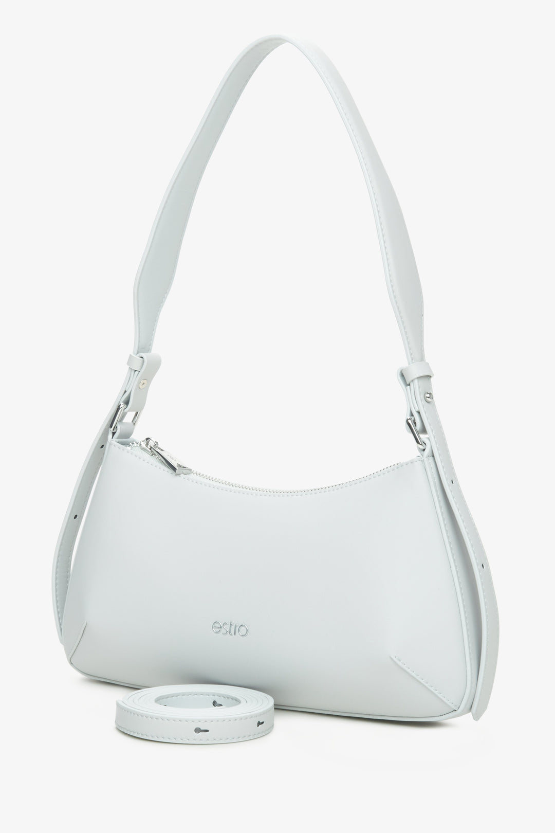 Light grey leather baguette bag Estro.