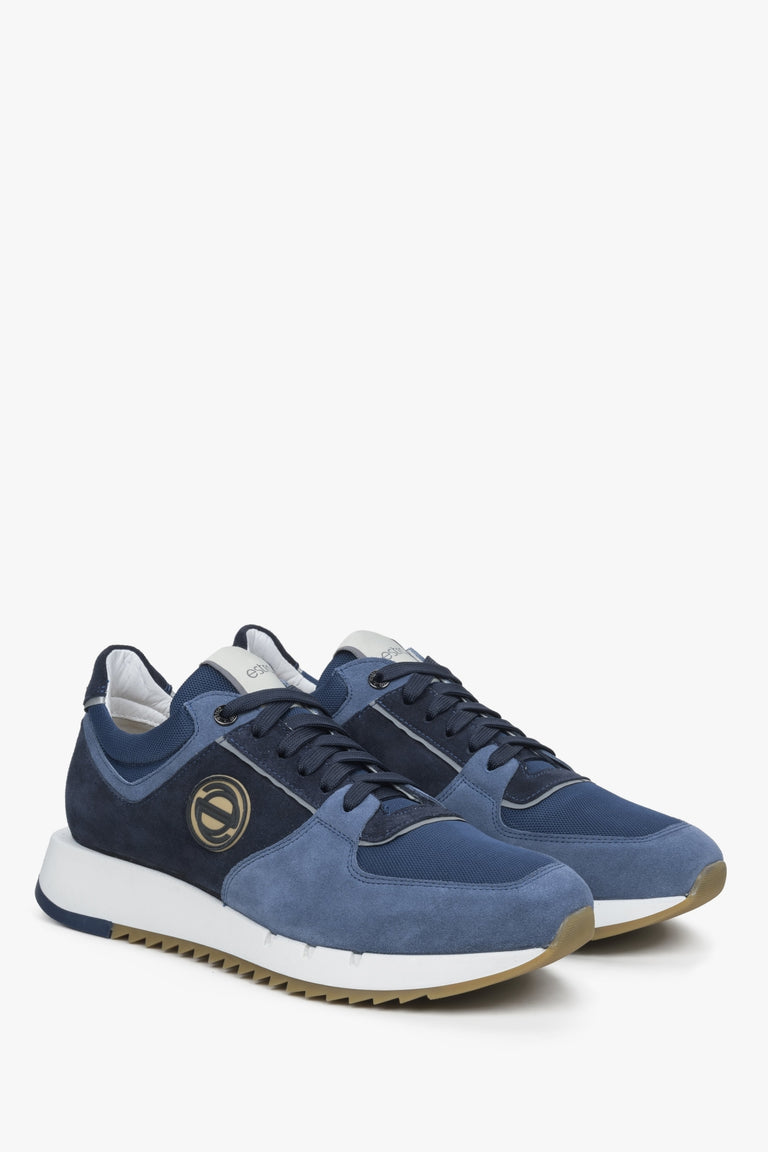 Men's black and blue velour sneakers by Estro.