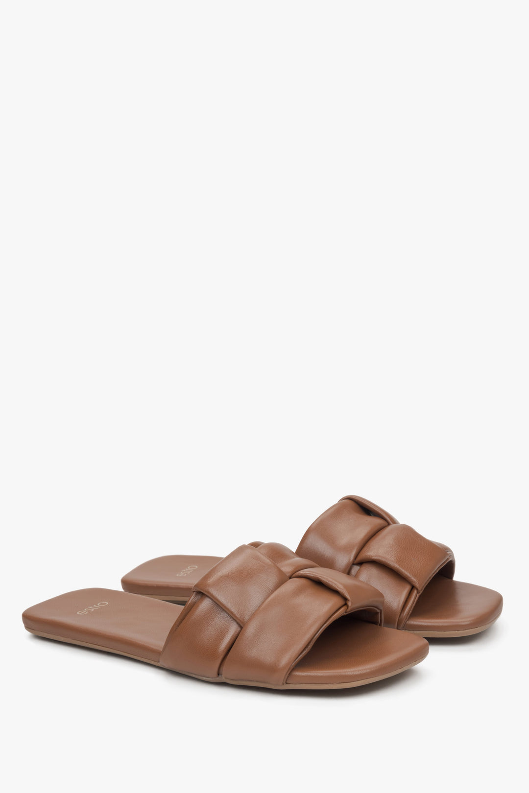 Slide Sandals for Women in Brown Patch Leather