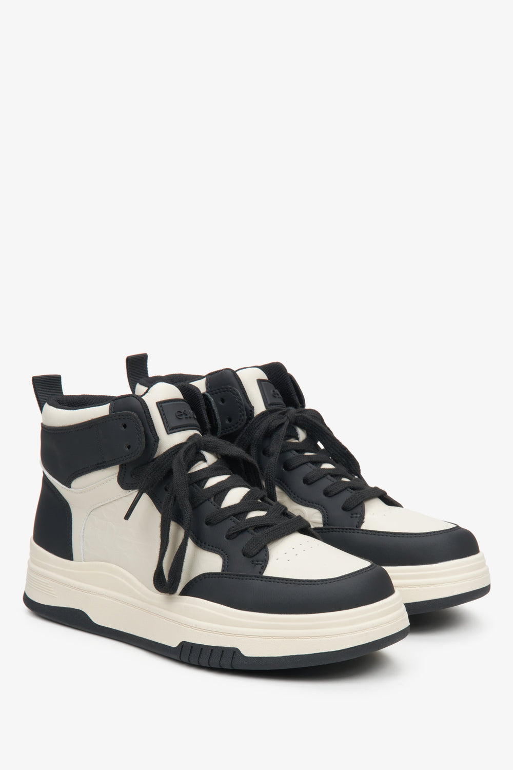 Leather high-top women's sneakers by Estro in beige-black color.