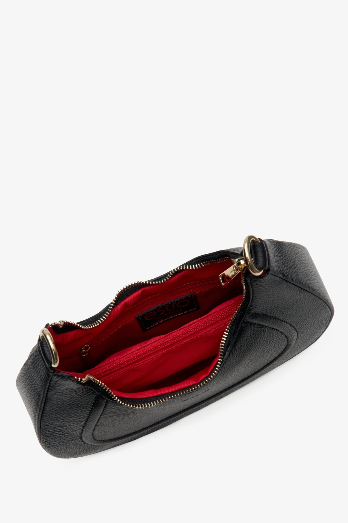 Italian leather black handbag Estro - presentation of the bag inside.