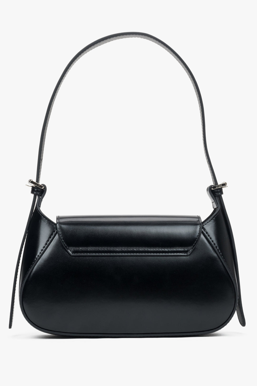 Small Black Leather Shoulder Bag for Women Featuring a Heart-Shaped Pin by Estro - reverse.