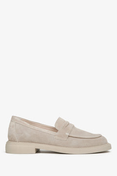Women's Beige Penny Loafers made of Genuine Velour Estro ER00114534.