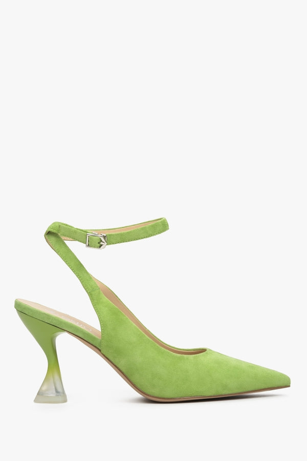 Green Velour Slingback Pumps with Funnel Heel Estro ER00113217