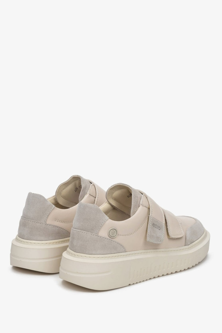 Women's Beige Leather Sneakers with Velcro Fasteners Estro ER00111763.