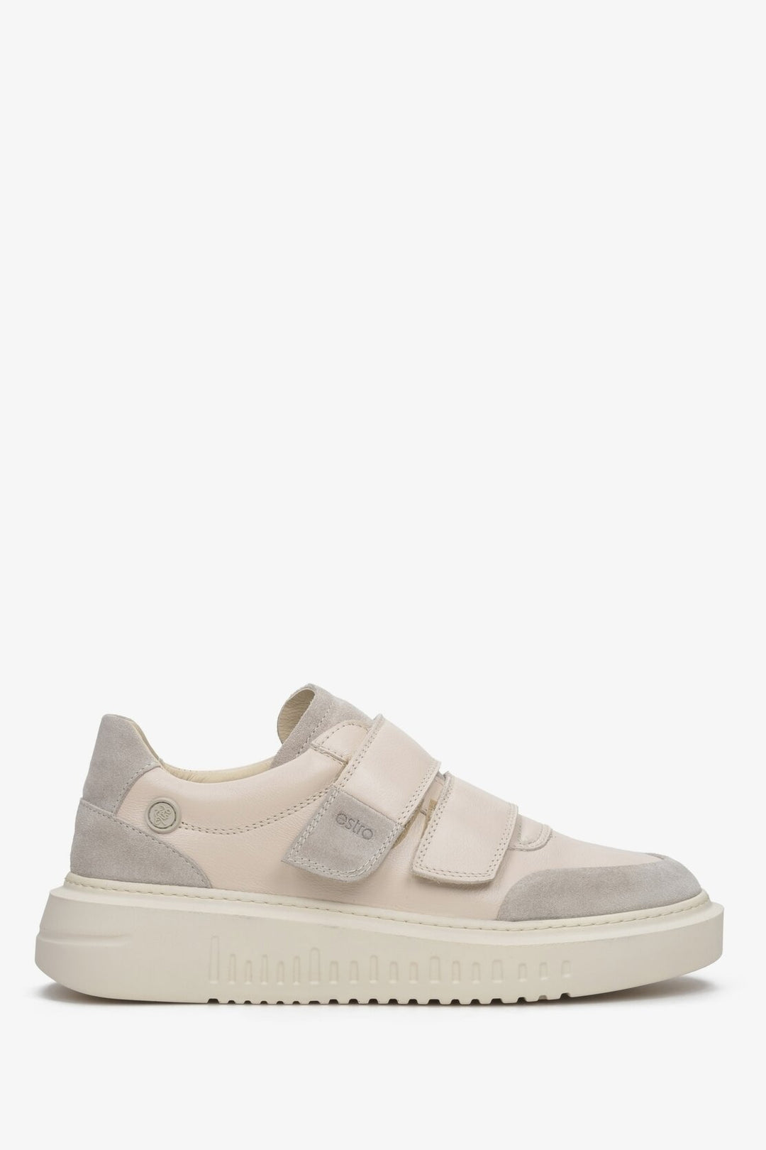 Women's sneakers with two Velcro straps in natural leather and suede by Estro - shoe profile.