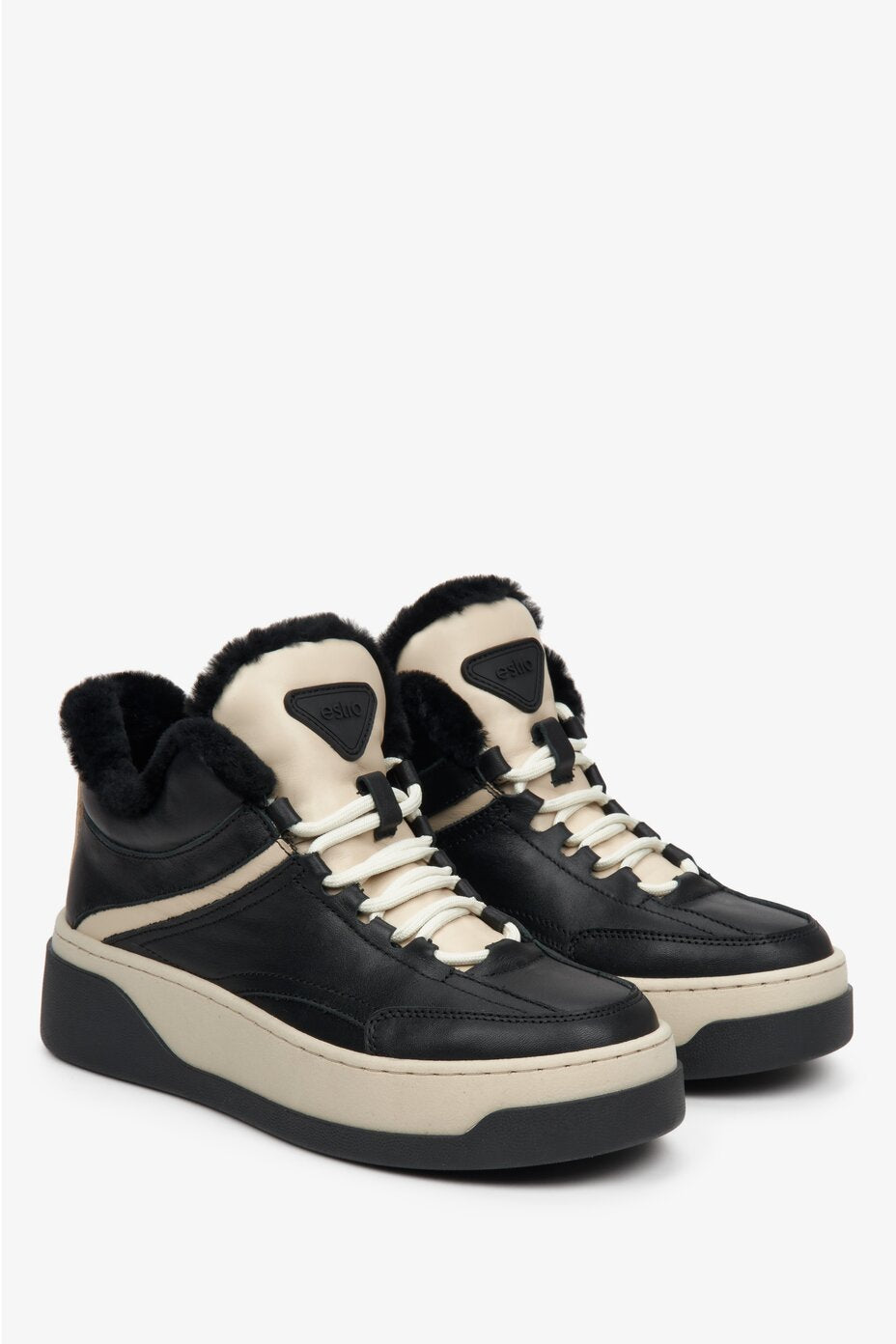 Women's Black & Beige Winter Sneakers with Fur Lining Estro ER00112030.