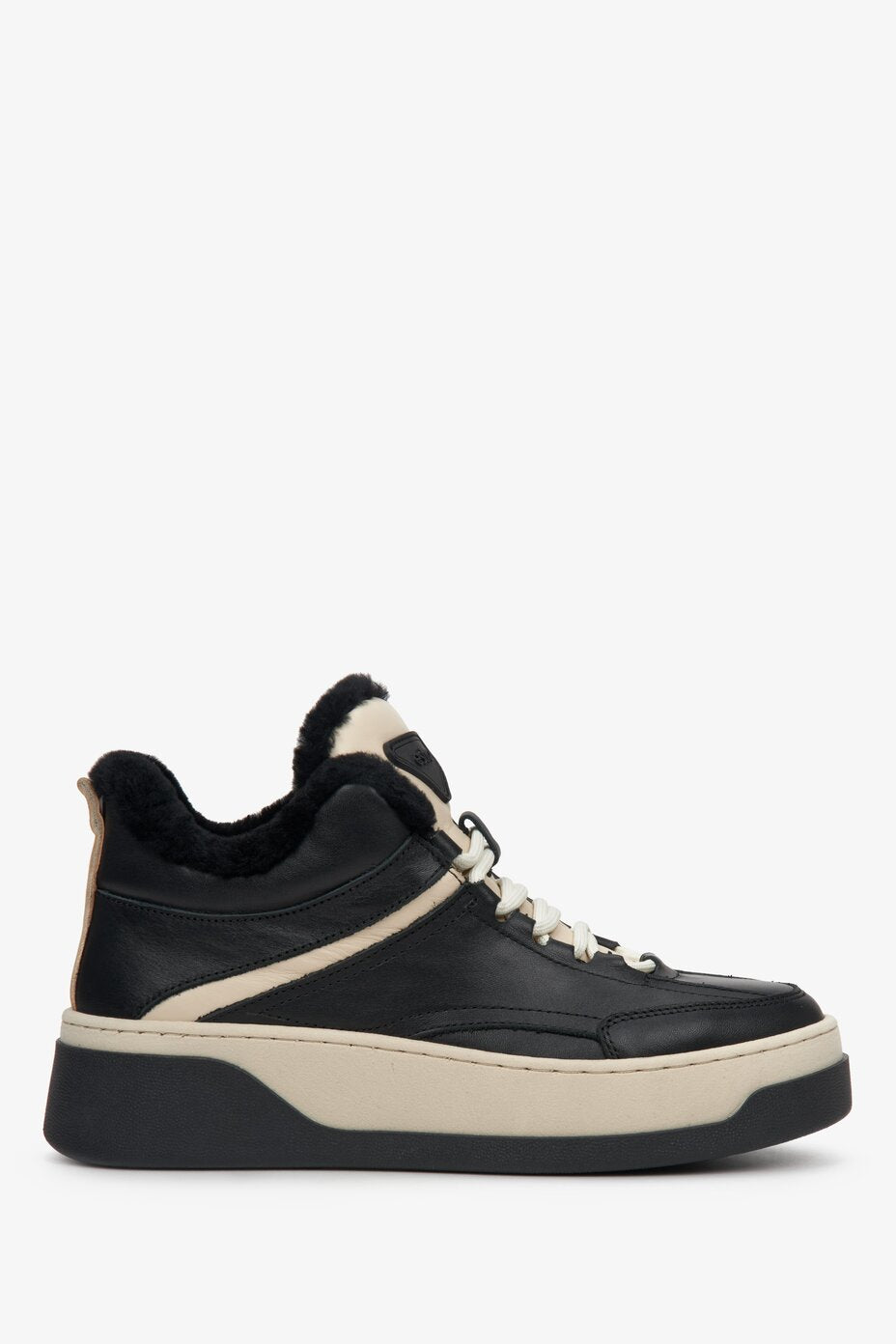 Black & Beige high-top winter sneakers with insulation made from genuine leather.