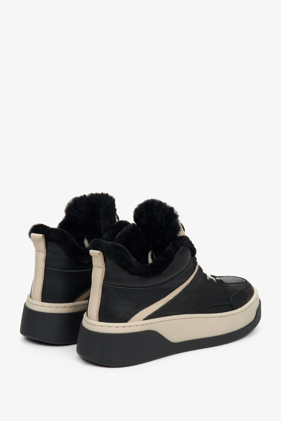 Winter women's sneakers made from genuine leather with insulation from natural fur by Estro.