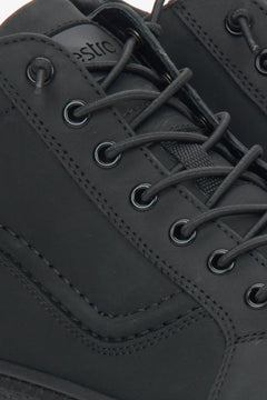 Men's black velour sneakers - details.