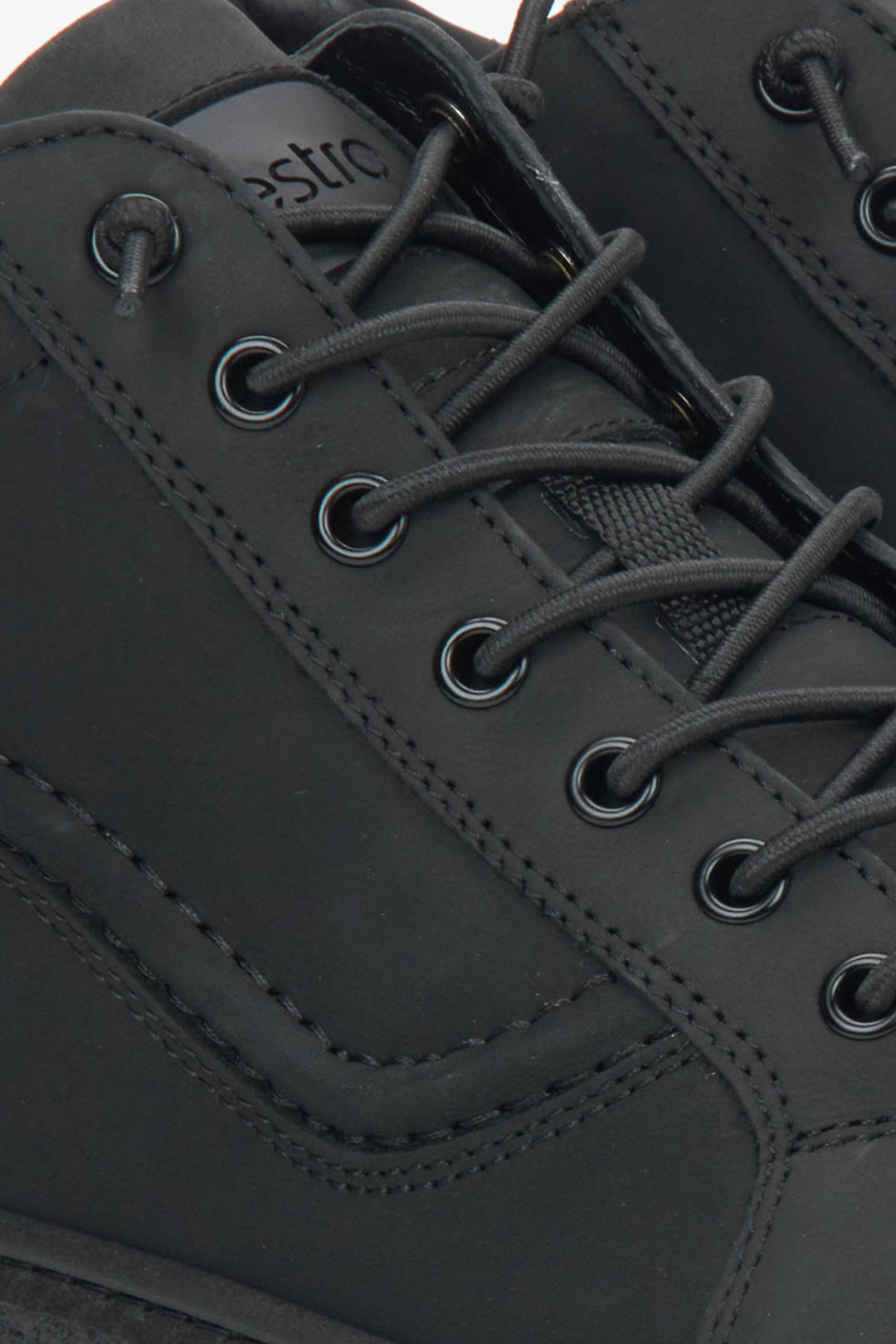 Men's black velour sneakers - details.