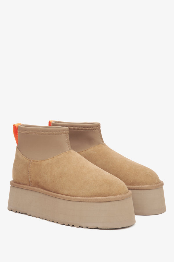 Beige Velour Snow Boots for Women by Estro.