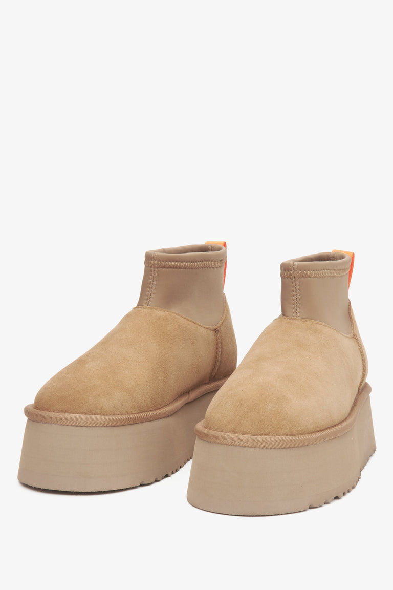 Estro Women's Snow Boots Crafted from Soft Beige Velour.