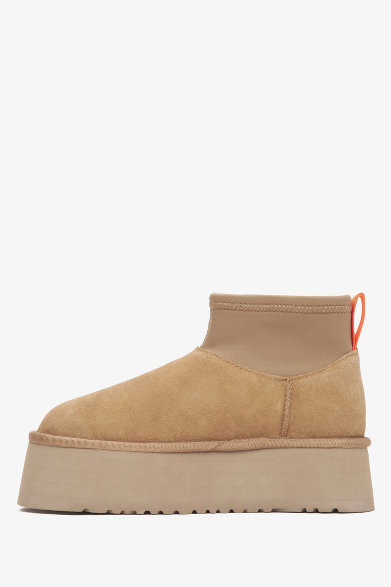 Stylish Women's Beige Velour Snow Boots by Estro - shoes' sideline.