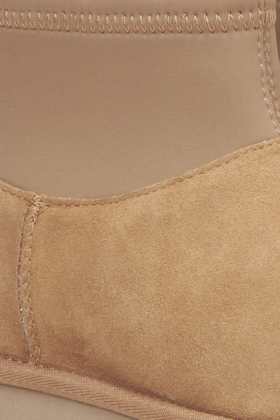 Women's Cozy Snow Boots in Beige Velour by Estro - details.