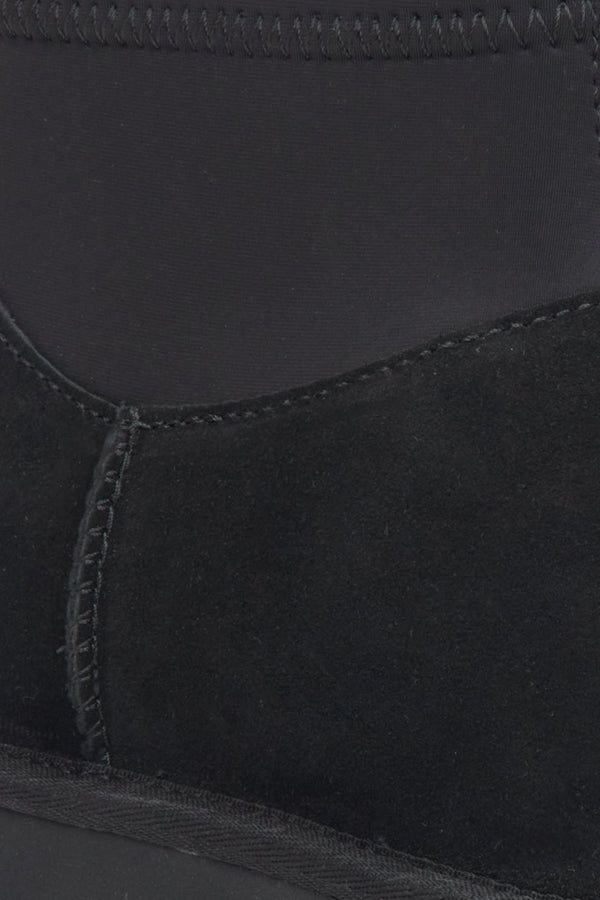 Women's Cozy Snow Boots in Black Velour by Estro - details.