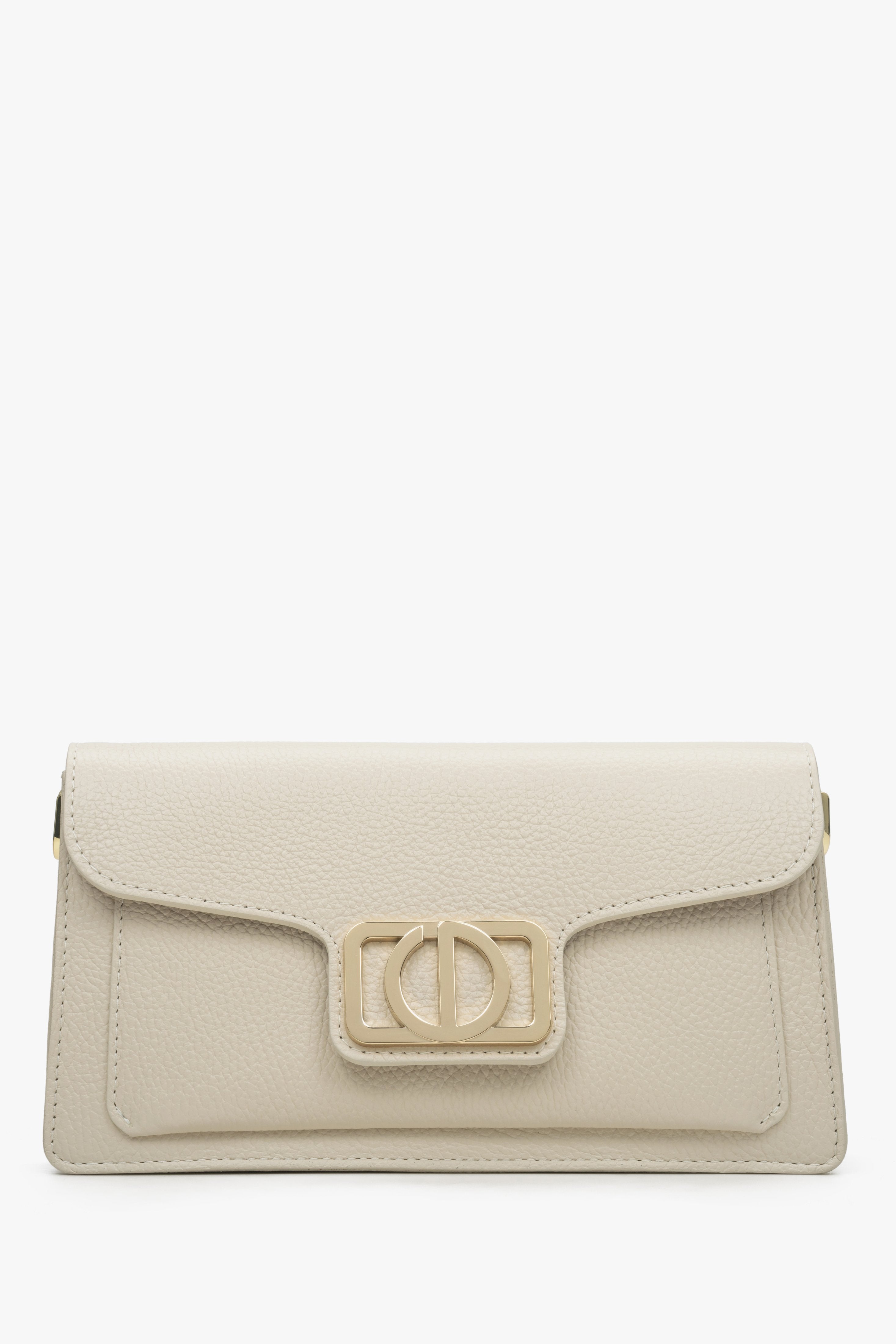 Women's Milky-Beige Shoulder Bag with Golden Hardware made of Italian Genuine Leather Estro ER00114786.