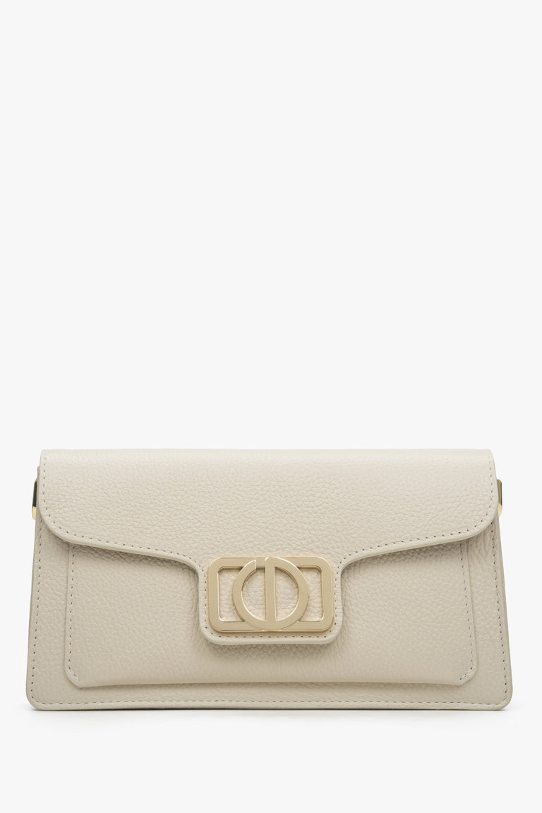 Women's Milky-Beige Shoulder Bag with Golden Hardware made of Italian Genuine Leather Estro ER00114786.