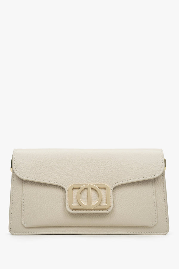 Women's Milky-Beige Shoulder Bag with Golden Hardware made of Italian Genuine Leather Estro ER00114786.