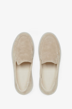 Women's beige loafers mage of premium Italian velour.