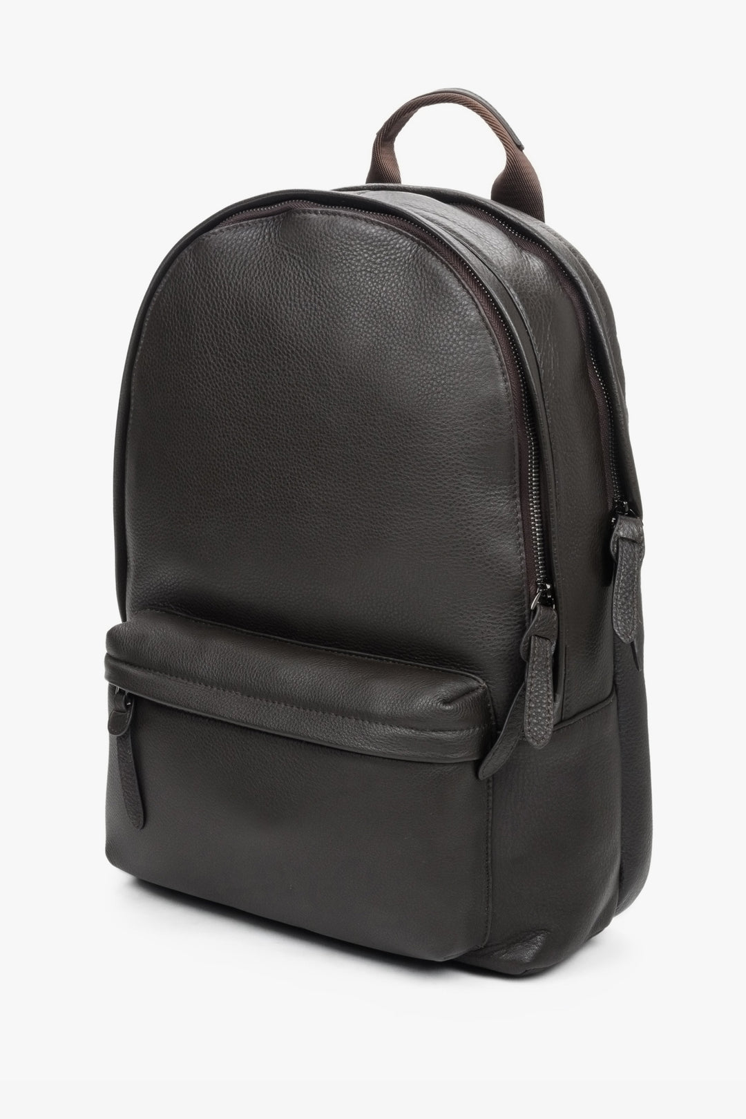 Men's Dark Brown Backpack made of Genuine Leather with Wide Shoulder Straps Estro ER00110950.