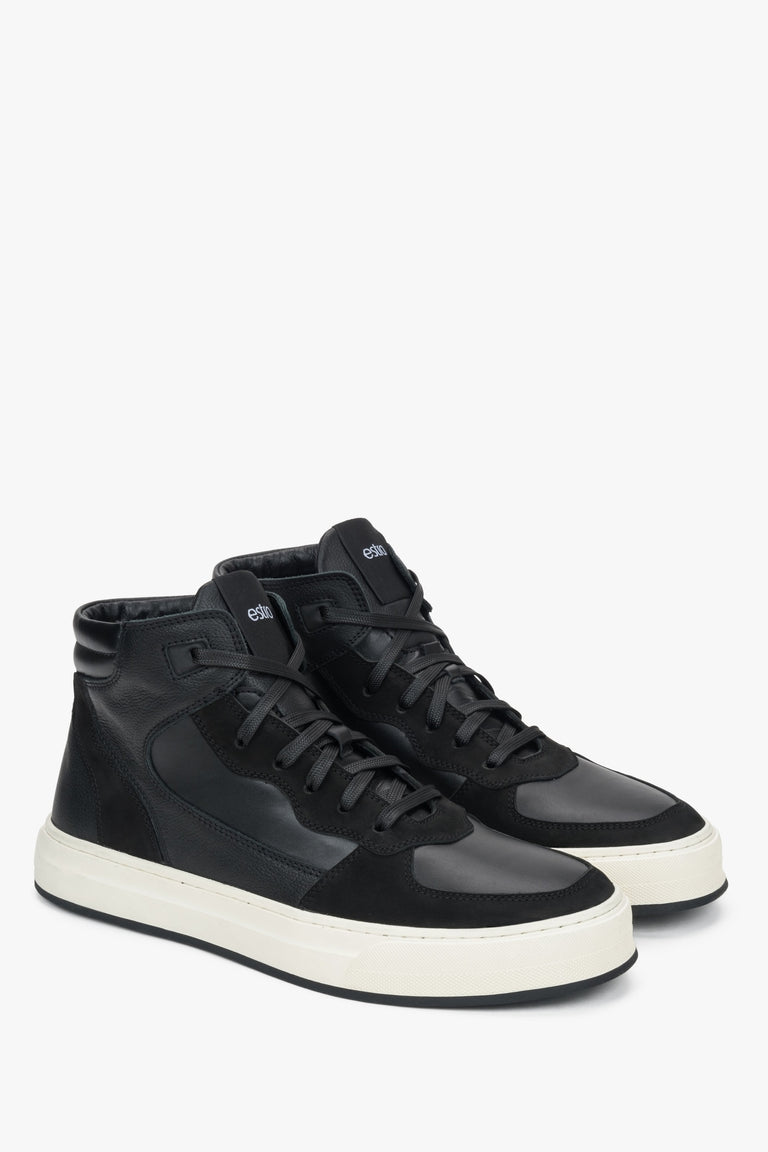 Men's high-top black sneakers made of Italian leather and nubuck with insulation by Estro.