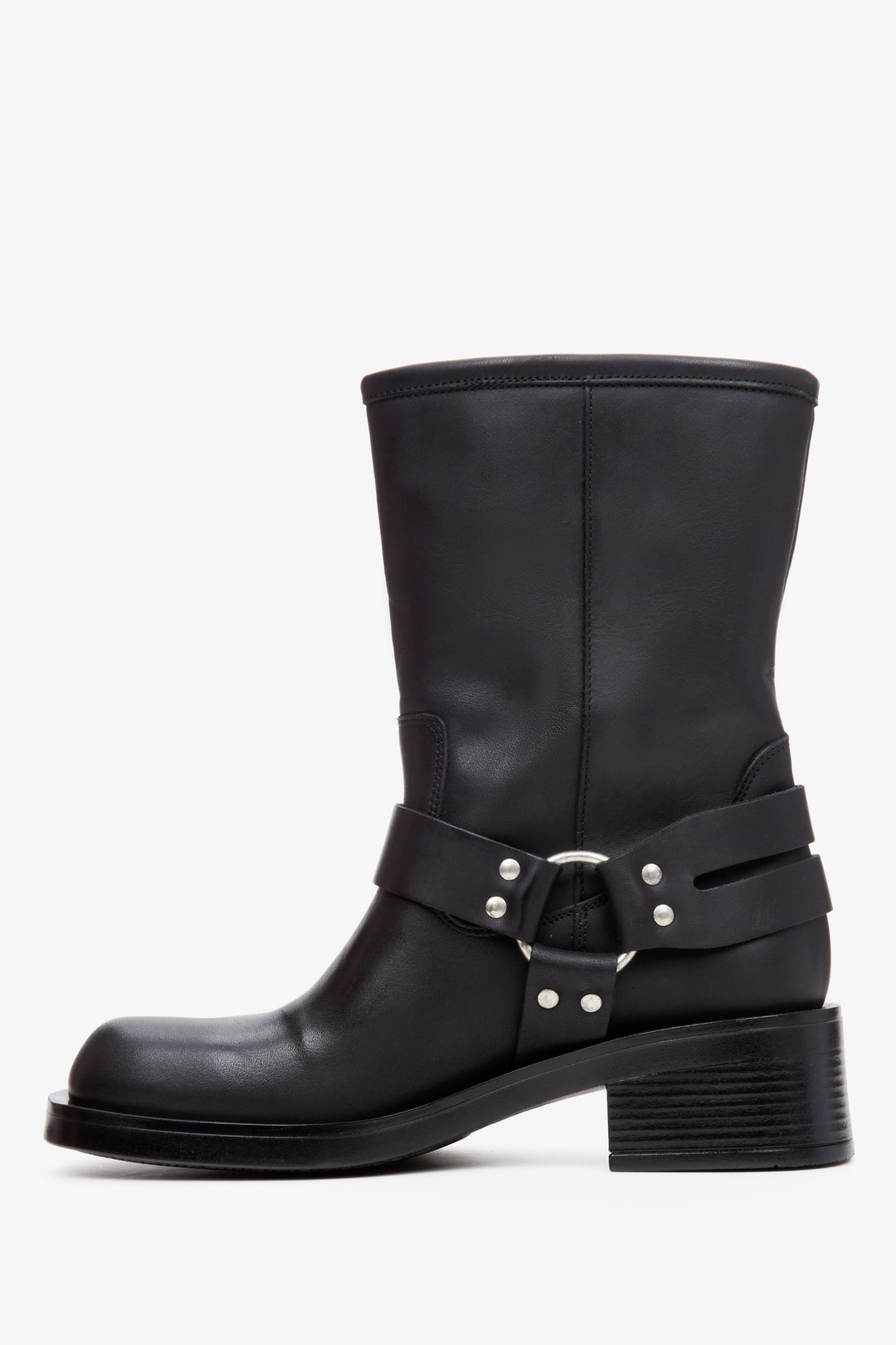 Women's black leather boots with jet embellishments by Estro - shoe profile.